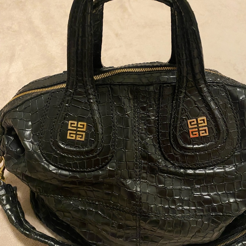 Givenchy Black Crocodile-Embossed Satchel - Picture 3 of 8